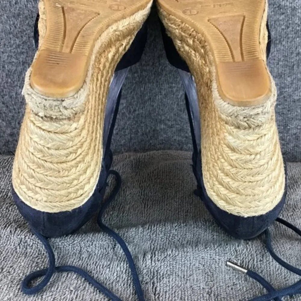 Eric Michael Handmade in Spain Sam Espadrilles Wedge Sandal Sz 38‎ Navy Blue